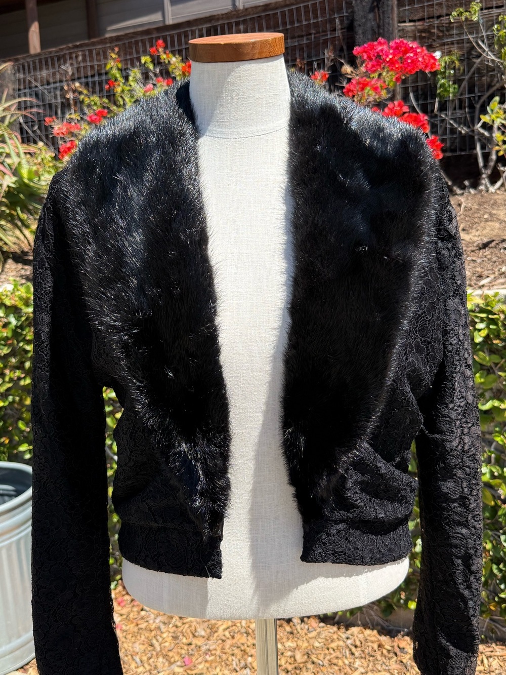Vintage 50s mink fur and lace black evening jacket